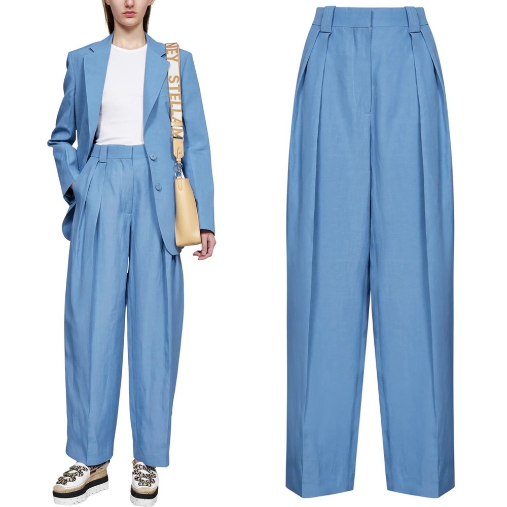 Stella McCartney High Waisted Tailored Straight Leg Trousers NWT Mineral Blue